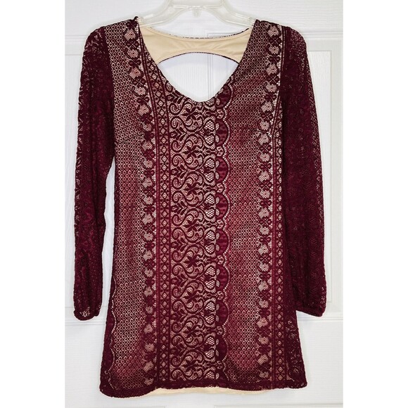 Speechless Women's Dress Large Shift Maroon Red Lace Cutout Back Lined Stretch - Picture 1 of 7